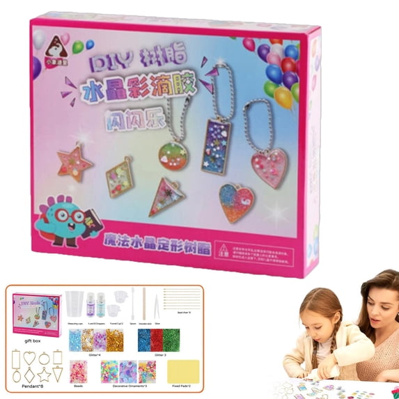 Fufafayo under $5 Resin Kit, DIY Resin Jewelry Kit for Kids, Craft Making Set with Crystal Pendant Molds, Glitter, Colors, Create Necklaces, Keychains, Art Projects, Creative Gift for Birthday