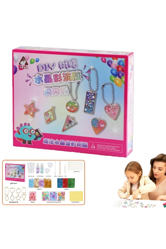 under $5 Resin Kit, DIY Resin Jewelry Kit for Kids, Craft Making Set with Crystal Pendant Molds, Glitter, Colors, Create Necklaces, Keychains, Art Projects, Creative Gift for Birthday