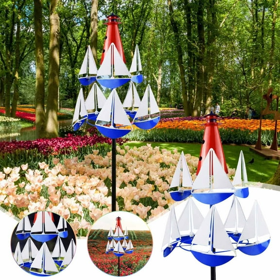 Fufafayo under $5 Sailboat Windmill, Sailboat Windmill Decor, Metal Garden Wind Spinner Ornament, Outdoor Yard Lawn Decoration, Colorful Spinning Windmill for Patio, Weather Resistant Metal Art
