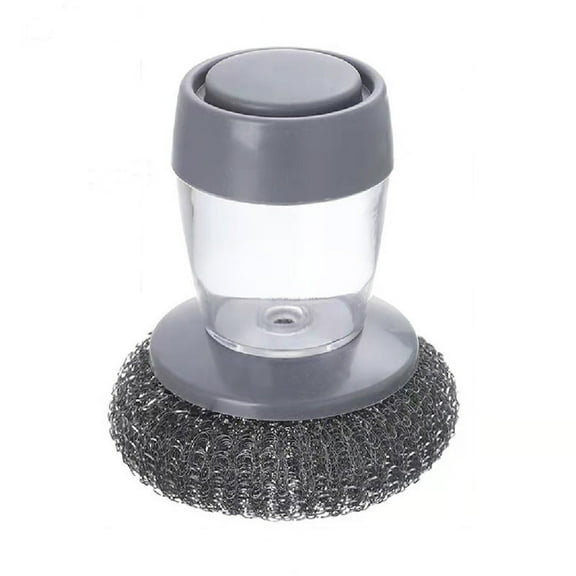 Fufafayo under $5 Scrub Brush, Automatic Soap Dispenser Brush, Stainless Steel Scourer with Liquid Tank, Pot Pan Cleaning Brush for Kitchen, Dishwashing Scrubber, One Press Dispensing, Rust Proof