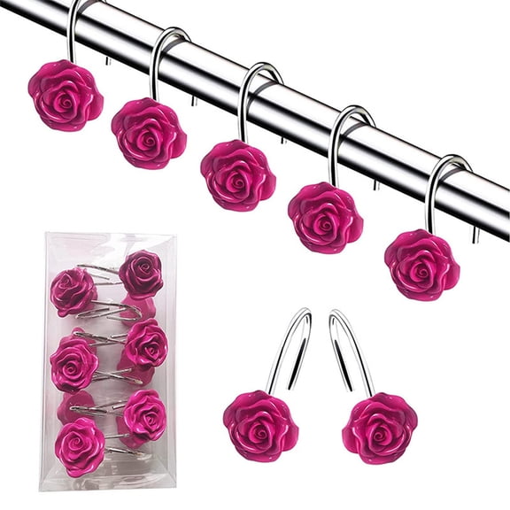 Fufafayo under $5 Shower Hooks, Rose Pattern Curtain Hooks with Decorative Design, Bathroom Curtain Rings with Hardware, Shower Curtain Accessories for Bath, Window, Home Decor, Room Upgrade