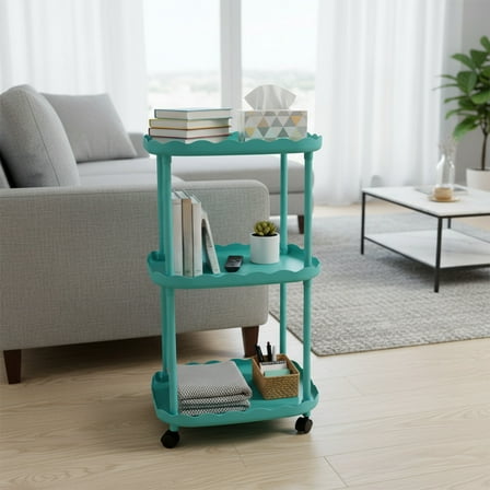 Fufafayo under $5 Side Table with Wheels, 3 Tier End Table Living Room Plastic Mobile Sofa Accent Table, Small Night Stand Bedside Table for Bedroom, Living Room, Entryway