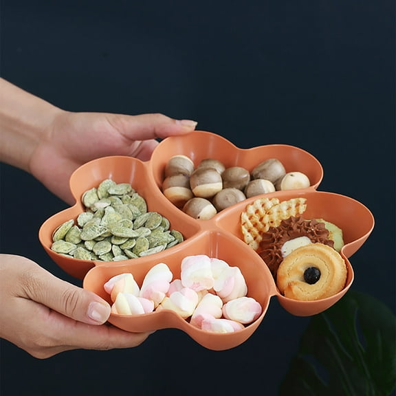 Fufafayo under $5 Snack Storage Box, Segmented Candy Box, Household Nut Dried Fruit Snack Tray, Plastic Multi-Compartment Serving Dish, Round Non-Slip Design for Coffee Table Countertop