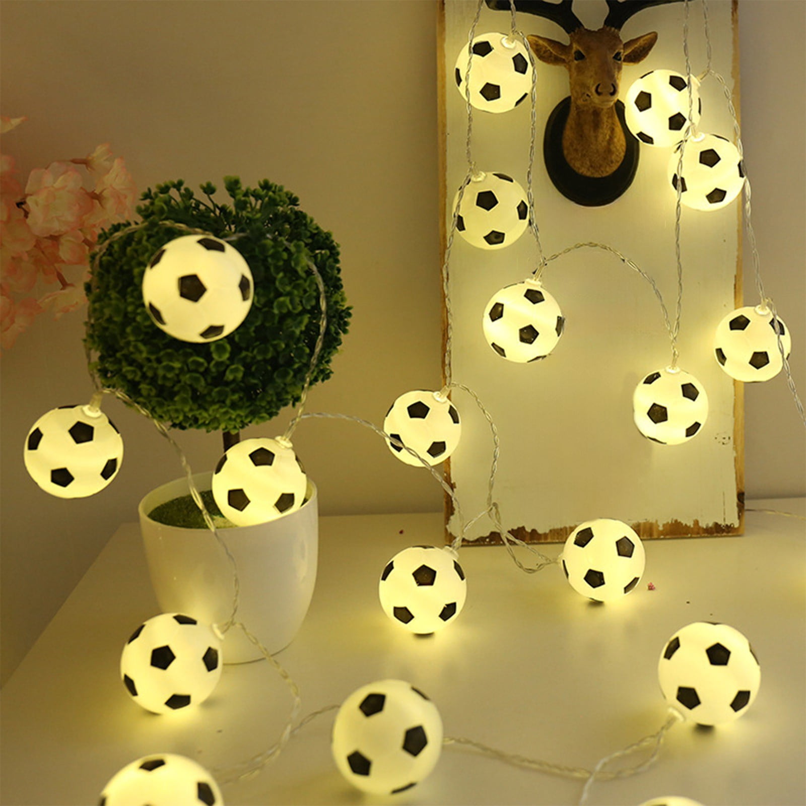 Fufafayo under $5 Soccer String Lights Battery Operated 4.9 Ft Football Decor Lights, Indoor Outdoor Sports Themed Party Decor for Christmas Boys Bedroom Holiday