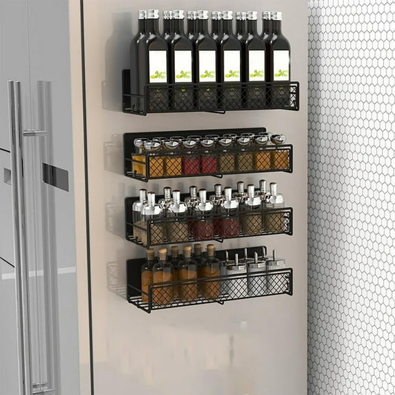 Fufafayo under $5 Spice Rack, Magnetic Storage Organizer for Refrigerator, Kitchen Storage Shelf for Condiments, Counter Space Saver for Spices, Jars, Small Items, Pantry Organization