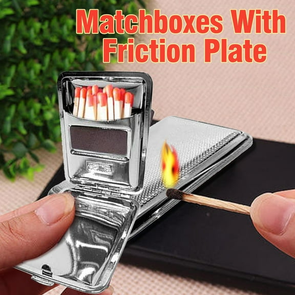 Fufafayo under $5 Stainless Steel Matchbox, Stainless Steel Matchbox, One Button Open and Close Storage Box, Friction Striker for Easy Ignition, Waterproof for Outdoor and Survival