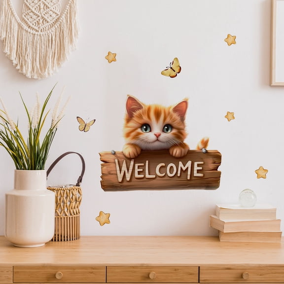 Fufafayo under $5 Static Cling Cat Wall Sticker, Cat Theme Static Cling Window Stickers, Removable PVC Wall Decals for Home Decor, Silky Material Adhesive Decor for Glass and Doors