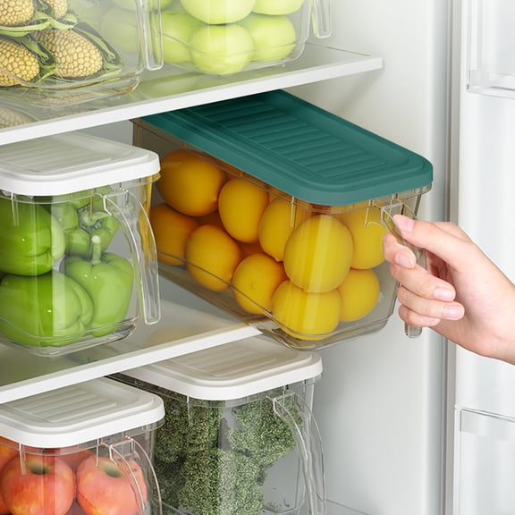 Fufafayo under $5 Storage Containers, Refrigerator Organizer Bins, Produce Preservation Boxes, Stackable Food Keepers, Fresh Food Storage, Clear Plastic Kitchen Organizers with Handles