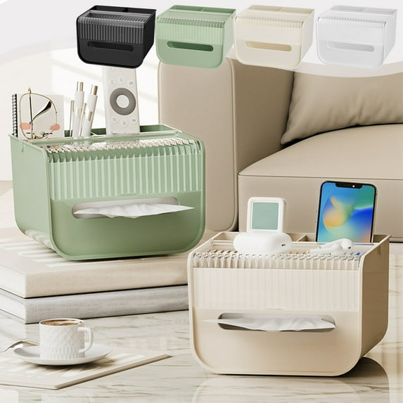 Fufafayo under $5 Tissue Box Cover Holder with Storage, Napkin Tissue Box Cover, Multifunctional Napkins Organizer Caddy for Bathroom Hotel Living Room Bedroom