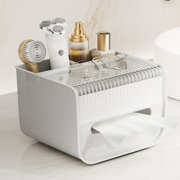 Fufafayo under $5 Tissue Box Cover Holder with Storage, Napkin Tissue Box Cover, Multifunctional Napkins Organizer Caddy for Bathroom Hotel Living Room Bedroom