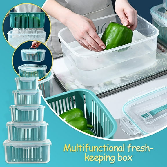 Fufafayo under $5 Vegetable Storage Containers, Fruit and Vegetable Storage Containers, 5-Piece Set of Fridge Organizer Bins with Draining Basket, Airtight Lids for Berries, Salad, and Meal Prep