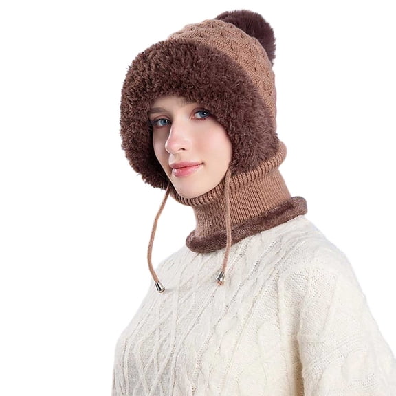 Fufafayo under $5 Warm Knitted Hat, Knitted Winter Hat, 3 in 1 Beanie Scarf Mask Combo, Fleece Lined Outdoor Cap, Cold Weather Head Neck Protection, Ski Sports Commuting Gear