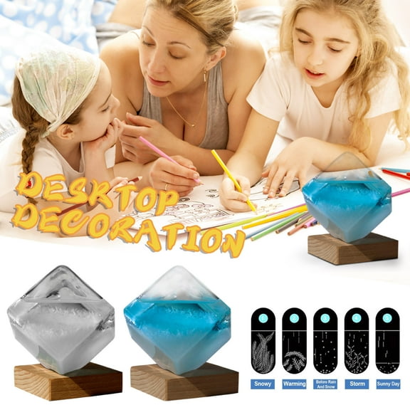 Fufafayo under $5 Weather Forecast Bottle, Glass Storm Barometer, Home Office Decoration with Wood Base, Unique Desk Decor, Conversation Piece, Gift for Science Enthusiast