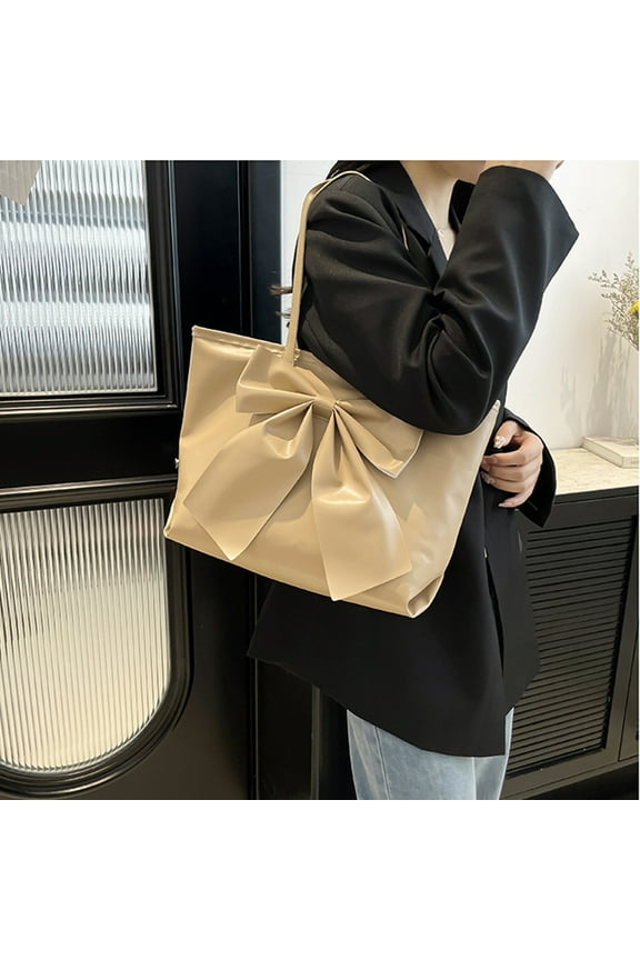 under $5 Women's Handbag with Bow, Large Capacity Shoulder Tote Bag, Fashionable Purse for Women, Advanced Texture Leather Bag, Work and Casual Use Bag