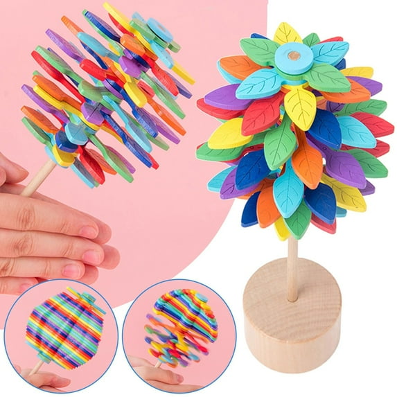 Fufafayo under $5 Wooden Spinning Lollipop Toy, Wooden Rotating Fibonacci Tree Toy, Decompression Lollipop Stacking Puzzle with Music, Stress Relief Desk Artifact for Office, Bar, and Home
