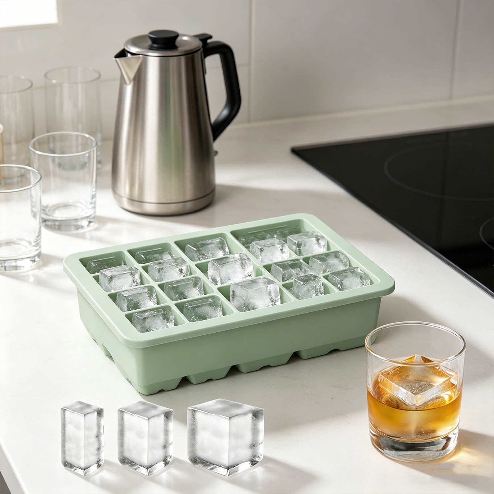 Fufafayo 5Pcs 13 Compartment Silicone Ice Maker Tray for Countertop, Multi Size Flexible Ice Maker, Easy Release Ice Molds, Coffee Cocktail Ice for Home Office Bar