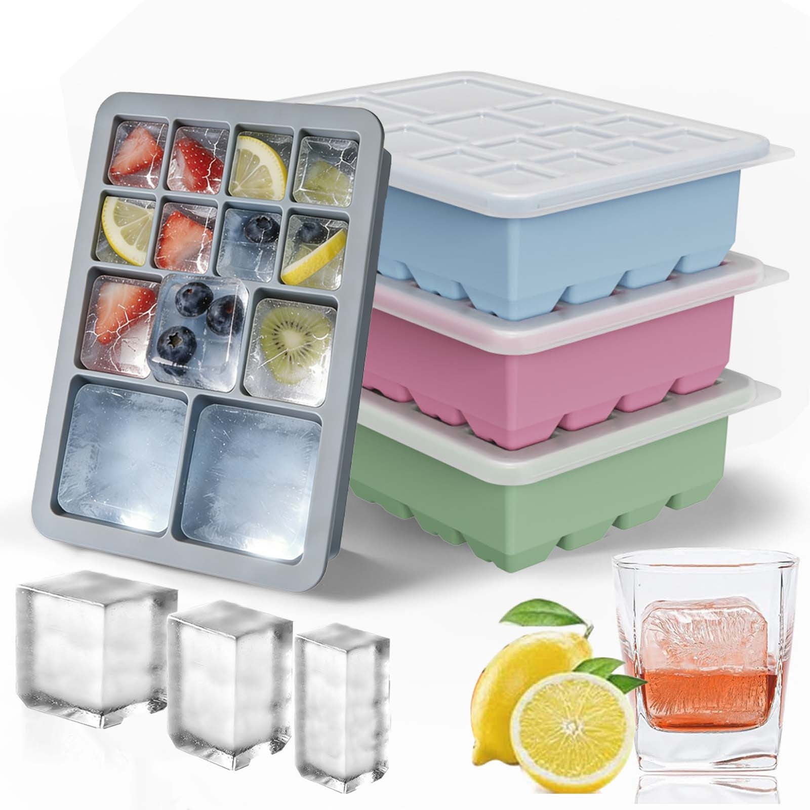 Fufafayo 5Pcs Ice Maker Trays Silicone Ice Block Molds for Refrigerator, 13 Square Ice Maker Maker, Easy Release Ice Maker Tray for Freezer, Household Ice Box for Kitchen Bar Party