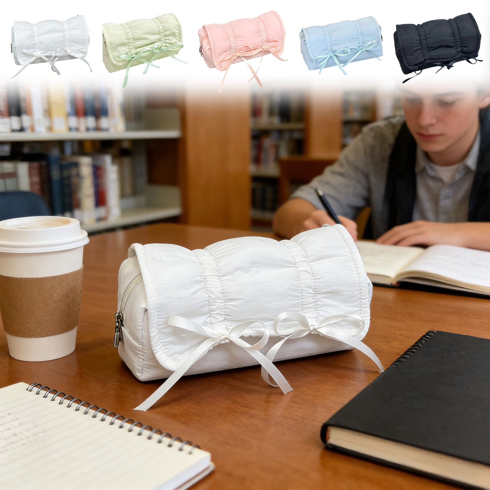 Fufafayo 5Pcs Teen Pencil Pouch Desktop Organizer, Large Capacity Stationery Case for Pens And Supplies, Zipper Study Pencil Bag ForKidsTeens College, Study Desk Accessory for Home Office Classroom