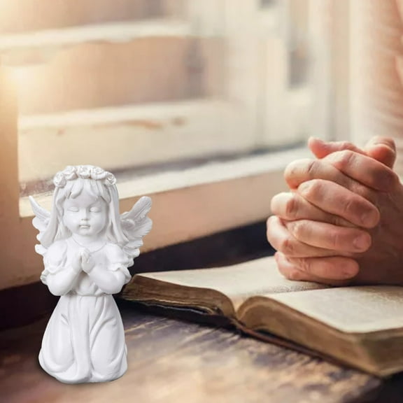 Fufafayo Angel Statue, Praying Cherub Adorable Cherubs Statues Figurine Indoor Outdoor Home, Garden Decor Angel Statue for Lawn and Patio, Resin Sculpture for Mantel Shelf and Entryway