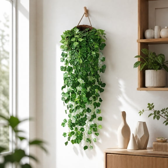 Fufafayo Artificial Hanging Green Leaves Plants, Wall Hanging Decoration Garland, Fake Ivy Vine for Indoor Outdoor Wall Decor, Faux Greenery for Home Bedroom Living Room Boho Wall Ornament