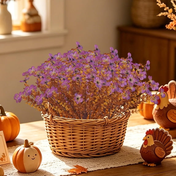 Fufafayo Autumn Artificial Bouquets, Fall Floral Arrangements for Home Decor, 12Pcs Plastic Flower Bunches for Outdoor Garden, Vase, Table Centerpiece, Thanksgiving Decoration