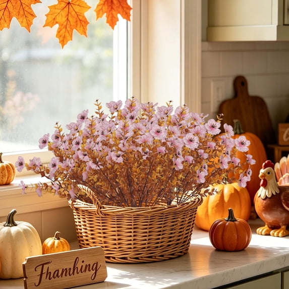 Fufafayo Autumn Artificial Bouquets, Fall Floral Arrangements for Home Decor, 12Pcs Plastic Flower Bunches for Outdoor Garden, Vase, Table Centerpiece, Thanksgiving Decoration