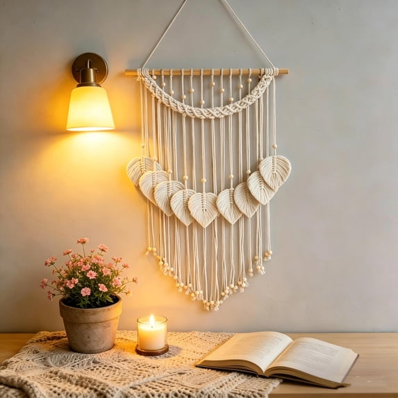 Fufafayo Bohemian Leaf Tassel Wall Hanging Handwoven Tapestry Macrame Wall Decor for Living Room Bedroom Hotel Style Boho Wall Art Home Decorative Ornament for Indoor Wall