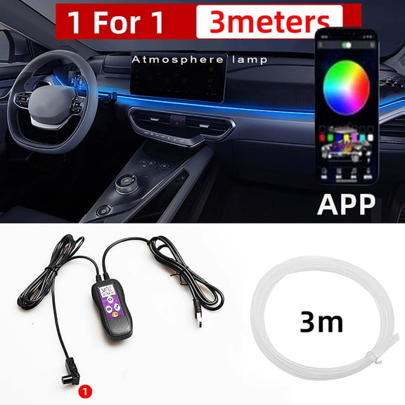 Fufafayo Car Interior LED Neon Strip Light, USB APP Controlled Ambient Lighting For Dashboard, Door Panel or Footwell, Music Sync Glowing Decorative Lamp For Vehicle