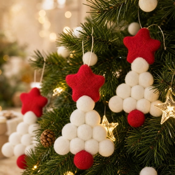 Fufafayo Christmas Tree Ornaments Hanging Decorations Star Ball Pendant Cute Mini Xmas Tree Ornament for Holiday Window Home Wreath Wall Decor