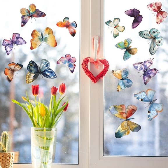 Fufafayo Colorful Butterfly Window Stickers, Decorative Wall Decals for Home Landscaping and Room Decor, Static Cling Window Art for Bedroom, Living Room or Playroom, Sweet Home Design