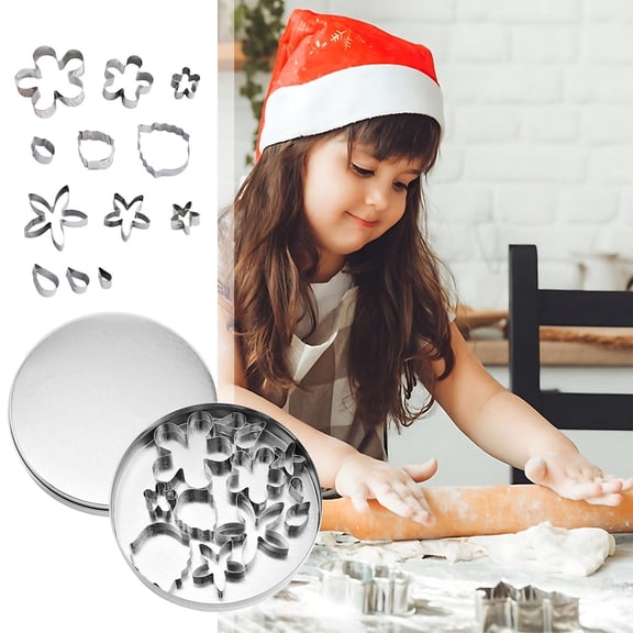 Fufafayo Cutter Set 12 Pcs Stainless Steel Fondant Cutters, DIY Cake Decorating Tools, Cookie Molds for Baking Pastry Dessert, Small Craft Cutters for Holiday Party Wedding
