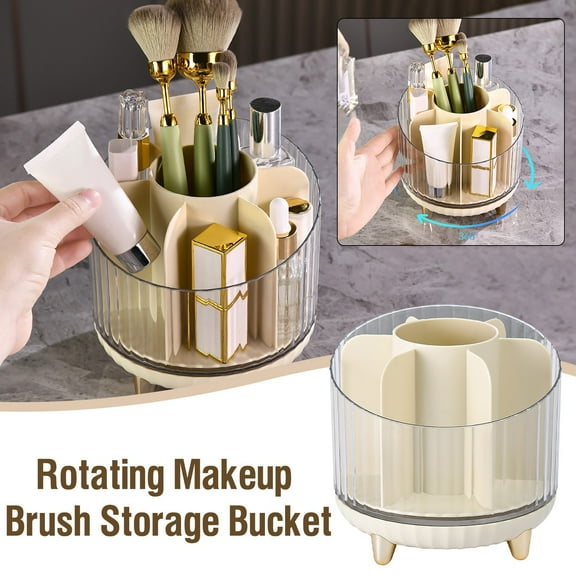 Fufafayo Desktop Rotating Makeup Brush Storage Tube, Cosmetic Organizer Rack, Rotating Brush Holder for Vanity, Makeup Brush and Lipstick Holder, Rotating Cosmetic Storage Box