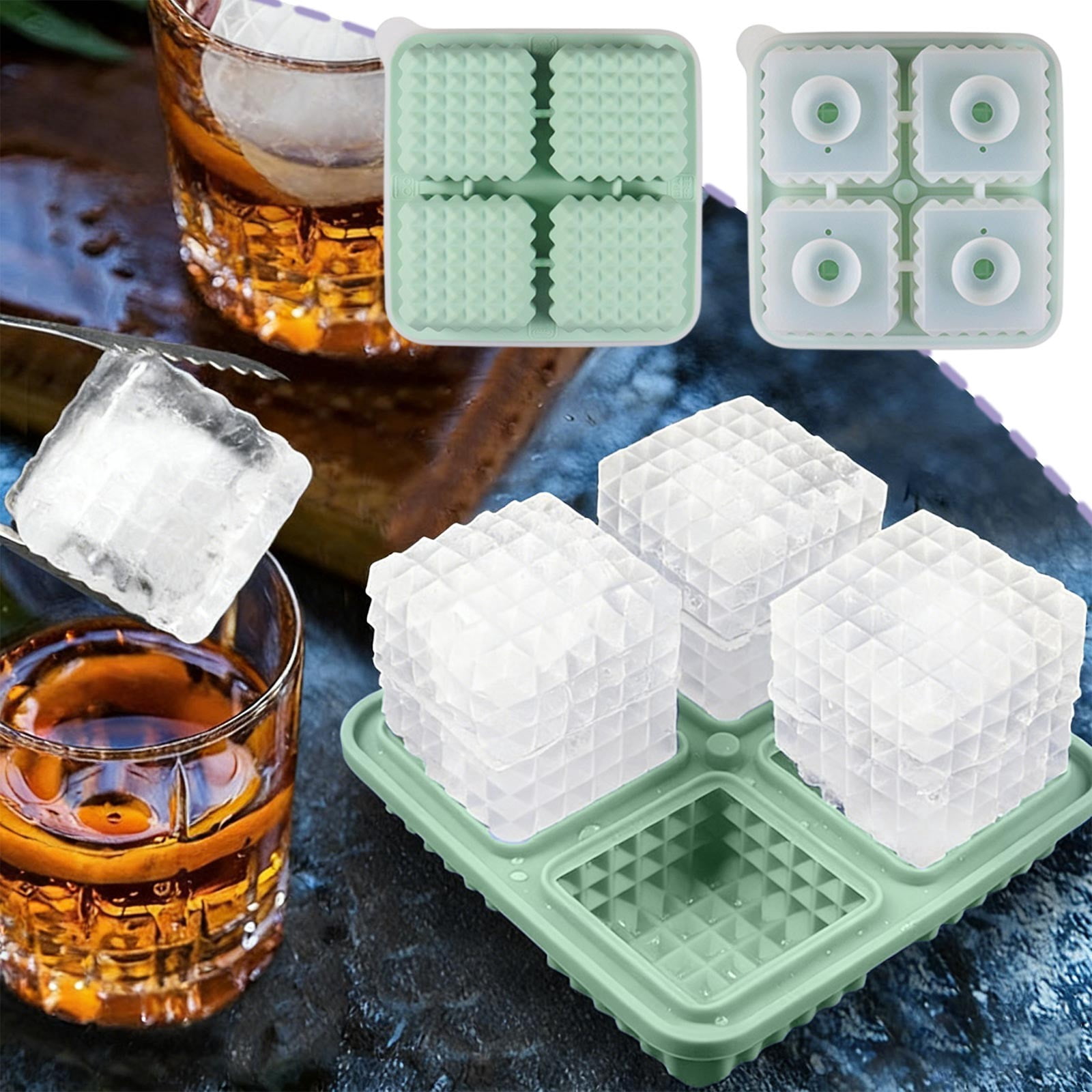 Fufafayo Diamond Ice Maker , Large 2 Inch Whiskey Square Ice Cubes Maker, Silicone Diamond Shaped Ice Ball Tray for Cocktails Bourbon Drinks, Bar Accessories