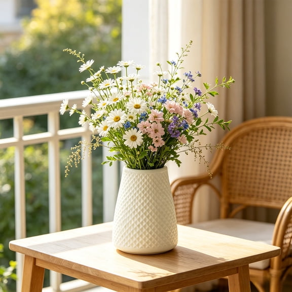 Fufafayo Diamond Relief Plastic Vase, Danish Streamlined Conical Flower Arrangement Bucket, Desktop Flower Vase Storage Tube for Home Office Living Room Bedroom Wedding Party