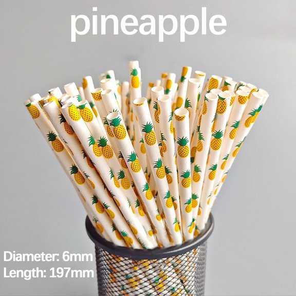 Fufafayo Disposable Kraft Paper Straws, Summer Fruit Pattern Paper Straws for Drinks, Biodegradable Drinking Straws for Party, Eco-Friendly Paper Straws for Smoothie Lemonade Iced Coffee