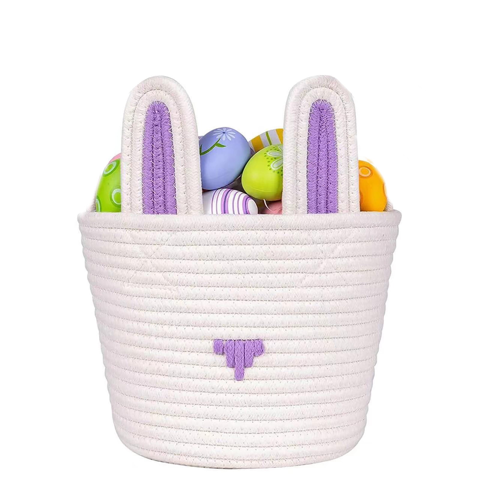 Fufafayo Easter Basket ForKids, Cotton Rope Woven Storage Basket with Handle, Personalized Easter Gift ForGirlsBoys, Empty Easter Basket for Easter Egg Hunt Party Supplies