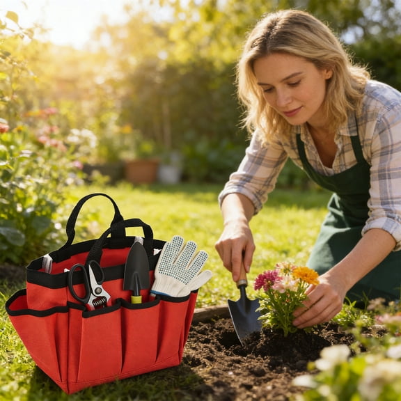Fufafayo Gardening Tool Storage Bag, Multi Pocket Garden Tool Organizer Tote, Heavy Duty Oxford Cloth Gardening Tool Kit for Women Men, Waterproof Garden Tool Bag for Outdoor Yard Lawn Care