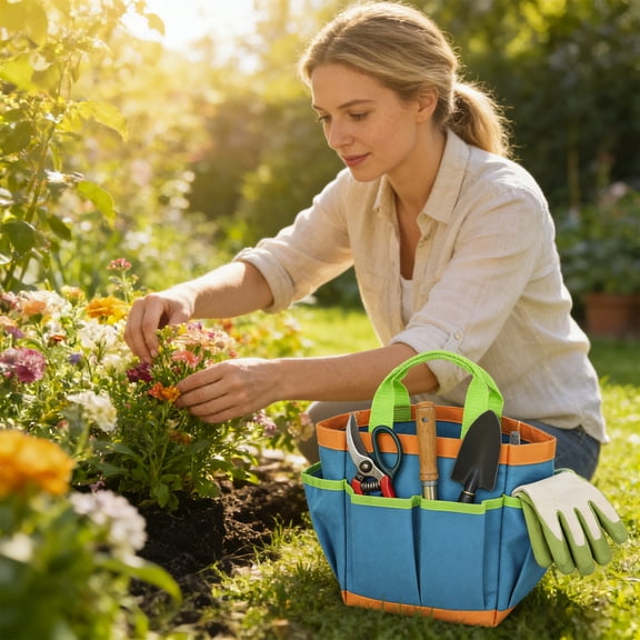 Fufafayo Gardening Tool Storage Bag, Multi Pocket Garden Tool Organizer Tote, Heavy Duty Oxford Cloth Gardening Tool Kit for Women Men, Waterproof Garden Tool Bag for Outdoor Yard Lawn Care