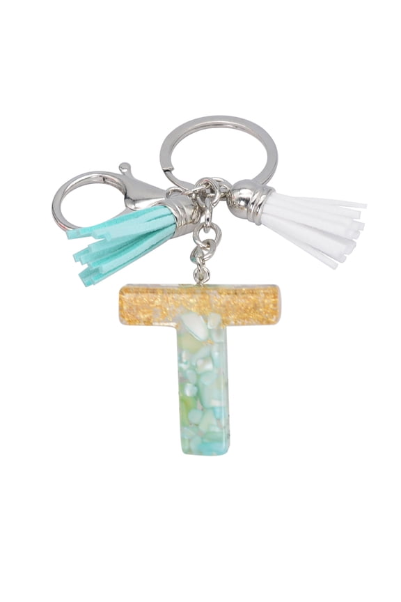 Green Tassel Letter Keychain, Personalized Acrylic Keychain for Women, Crystal Drop Glue Jewelry Pendant, Boho Style Bag Charm for Backpack Purse Keys