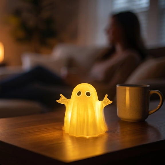Fufafayo Halloween Decor Glowing Rockn' Roll Ghost Decoration, Cute Musical Ghost Figure for Courtyard Study Desk Spooky Home Accent, Ornament Shelf Mantel Indoor