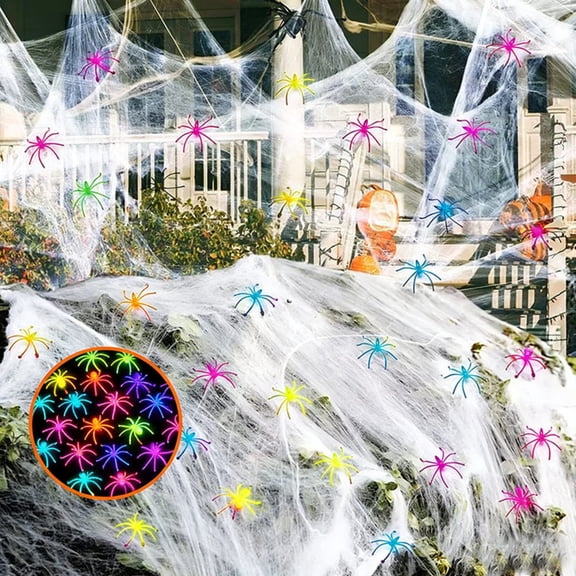Fufafayo Halloween Stretchable Bug Net Cotton, Multicolor Plastic Bug Props, Stretchy Spider Web Decorations for Indoor Outdoor Yard Porch Front Door, Fall Halloween Scene Layout Supplies