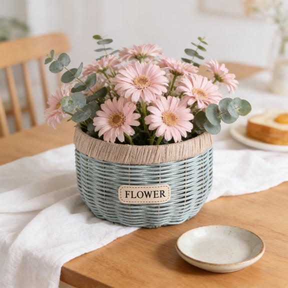 Fufafayo Hand Woven Rattan Flower Basket, Rustic Planter Pot for Succulents Orchids and Greeneries, Decorative Organizer for Home Garden and Tabletop, Farmhouse Boho Design