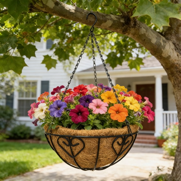 Fufafayo Heart Shaped Hanger, Iron Plants Hanger with Chain, Suspended Flower Pot Basket, Indoor Outdoor Plants Holder, Wall Mounted Flower Basket