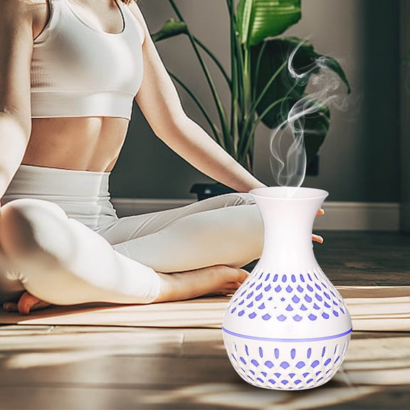 Fufafayo Hollow Wood Grain Desktop Humidifier, Small Aromatherapy Diffuser, Colorful Lighting Lamp for Home Office Use, Tabletop Moisturizer for Bedroom, Living Room or Study, Quiet Operation Design