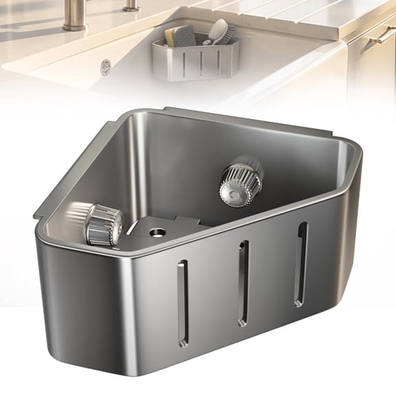 Fufafayo Kitchen Sink Rack Shelf, Wall-Hung Sucker Drains Rack for Sponge Cloth, Stainless Steel Sink Organizer for Kitchen Counter Bathroom Dish Drying Storage