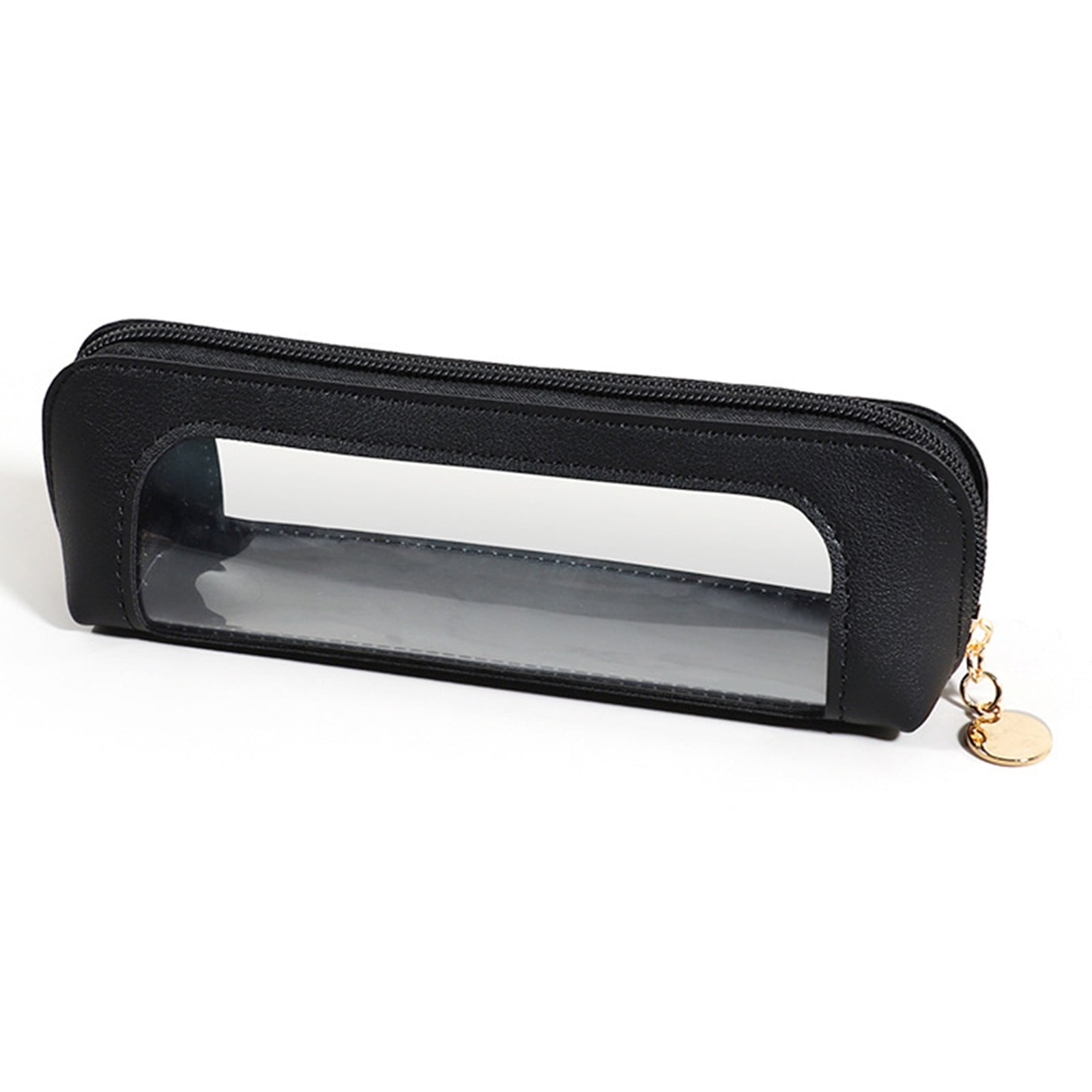 Fufafayo Leather Pencil Case Transparent Stationery Organizer, Fashionable PU Leather Zipper Pouch for Pens Markers Erasers, Large Capacity Study Supplies for Study College Office