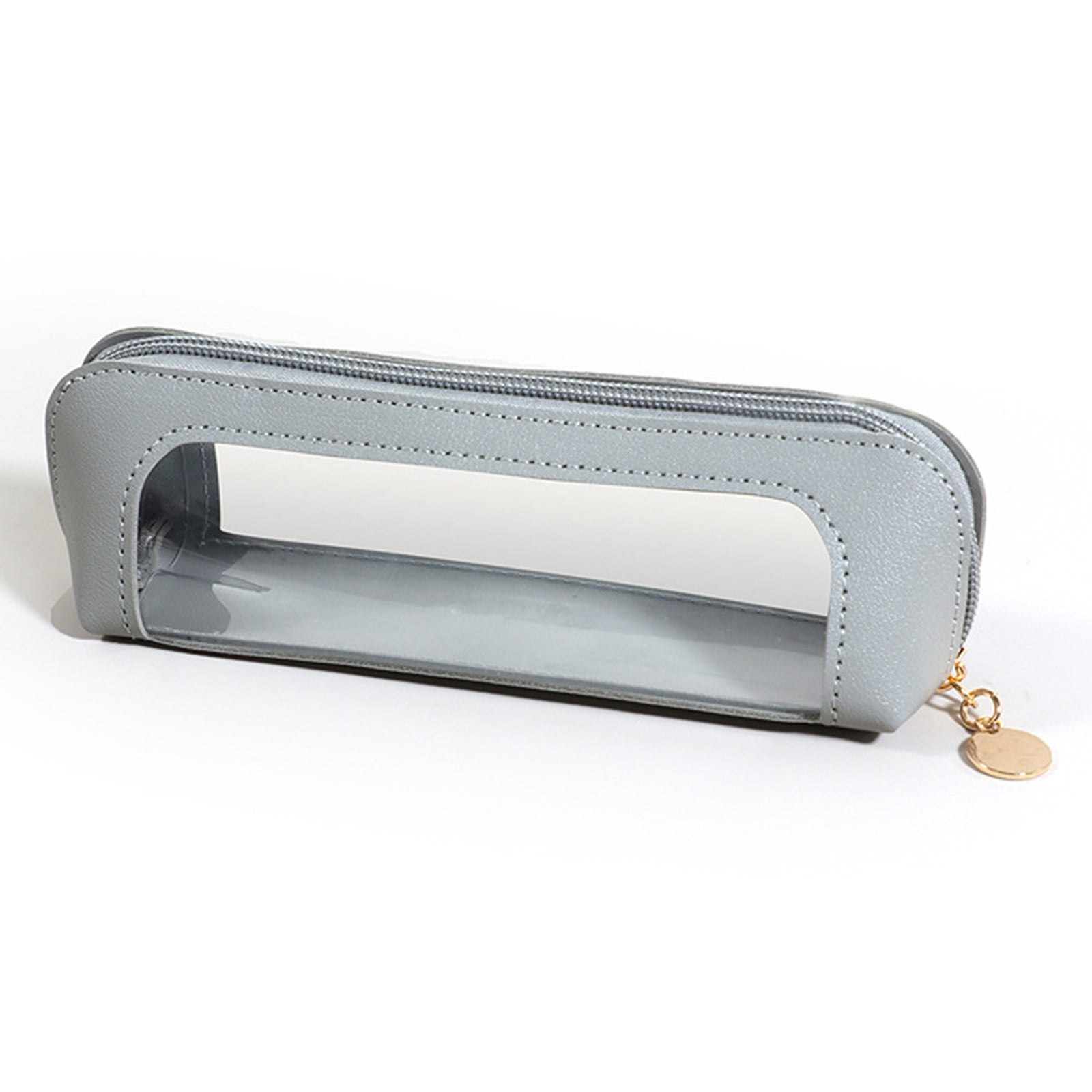 Fufafayo Leather Pencil Case Transparent Stationery Organizer, Fashionable PU Leather Zipper Pouch for Pens Markers Erasers, Large Capacity Study Supplies for Study College Office