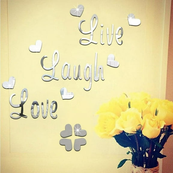 Fufafayo Live Laugh Quote Wall Stickers, Removable Mirror Decals, Acrylic Wall Art Stickers, DIY Room Decoration, Gold Silver Mirror Stickers, Motivational Wall Decals, Living Room Wall Decor