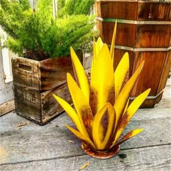 Fufafayo Metal Agave Sculpture, DIY Metal Tequila Art Sculpture, Antique Yard Sculpture for Garden Decor, Yellow Finish with Rustic Style, Handmade Art for Outdoor Space