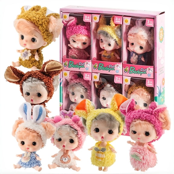 Fufafayo Mini Little One Dolls 3 Inch Realistic Dolls With Clothes Set, Soft PVC Cute DollToysForKids, Lifelike Sleeping Face Little One Dolls ForGirlsGifts, 6 Pack Dolls In Display Box For